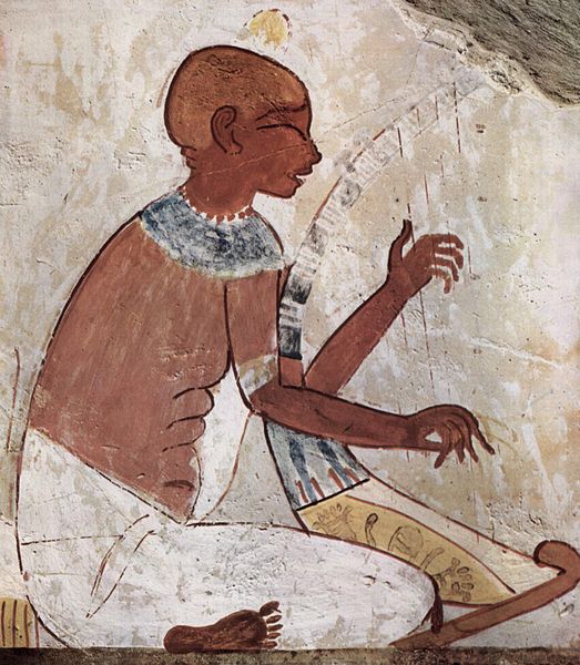 公元前1422年至1411年一个盲人音乐家演奏竖琴，古埃及的抄写员的坟墓称为纳黑特的壁画.jpg
