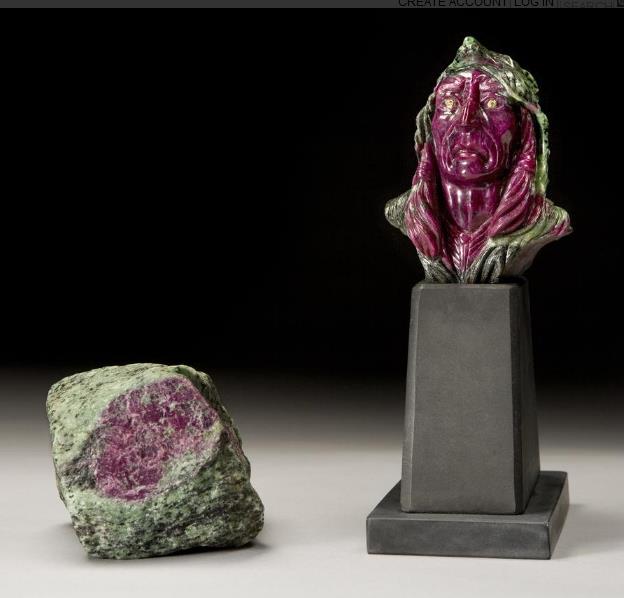 红宝石在黝帘石雕刻和粗糙标本.jpg